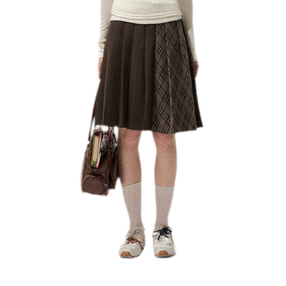 Patchwork Plaid Pleated A-Line Skirt