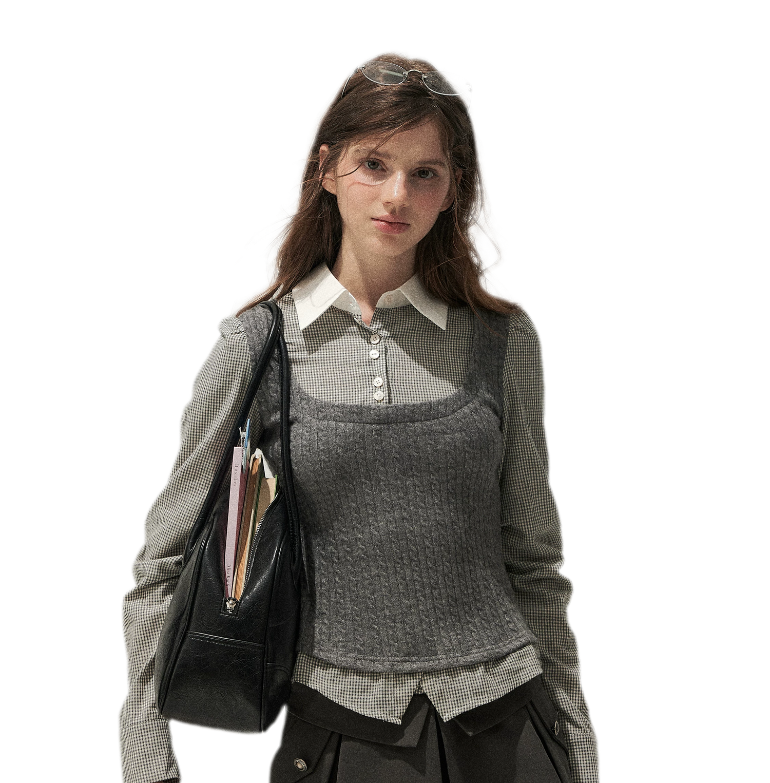 Cable-Knit Layered Shirt Vest