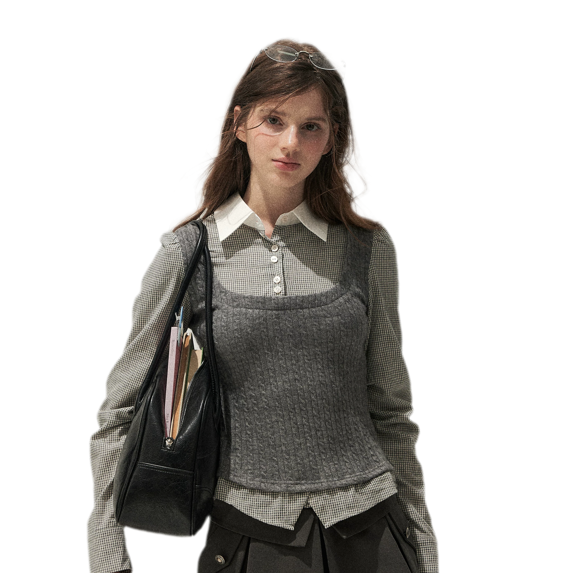 Cable-Knit Layered Shirt Vest