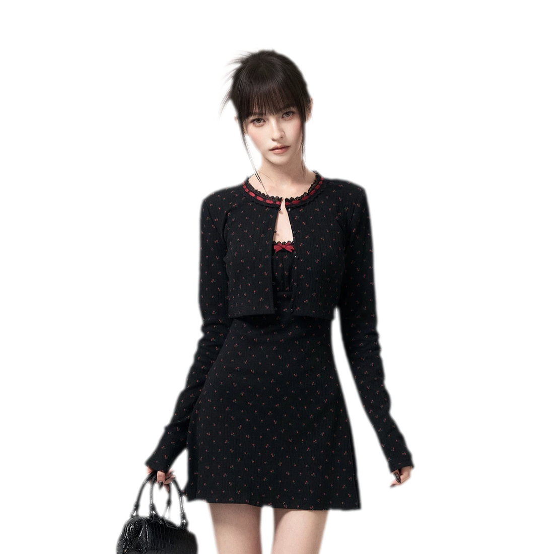 Cherry Print Knit Dress Set