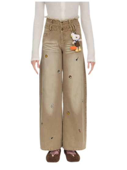 Diagonal Twill Double-Waist Jeans