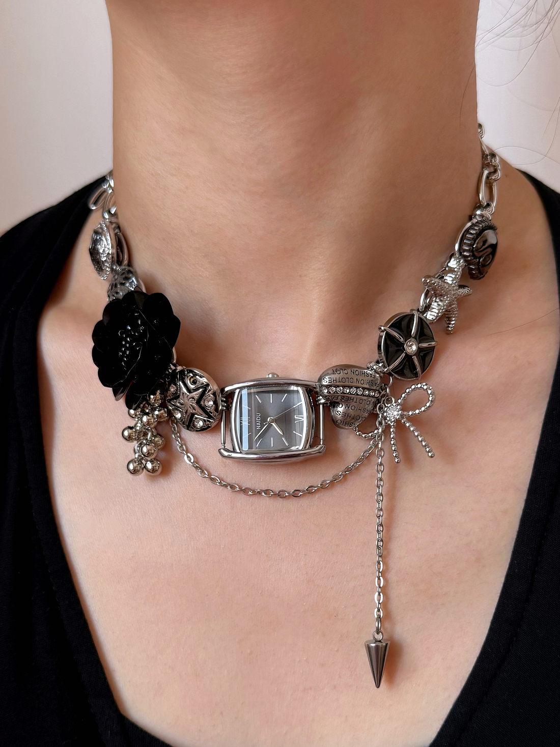 Punk Flower Watch Necklace
