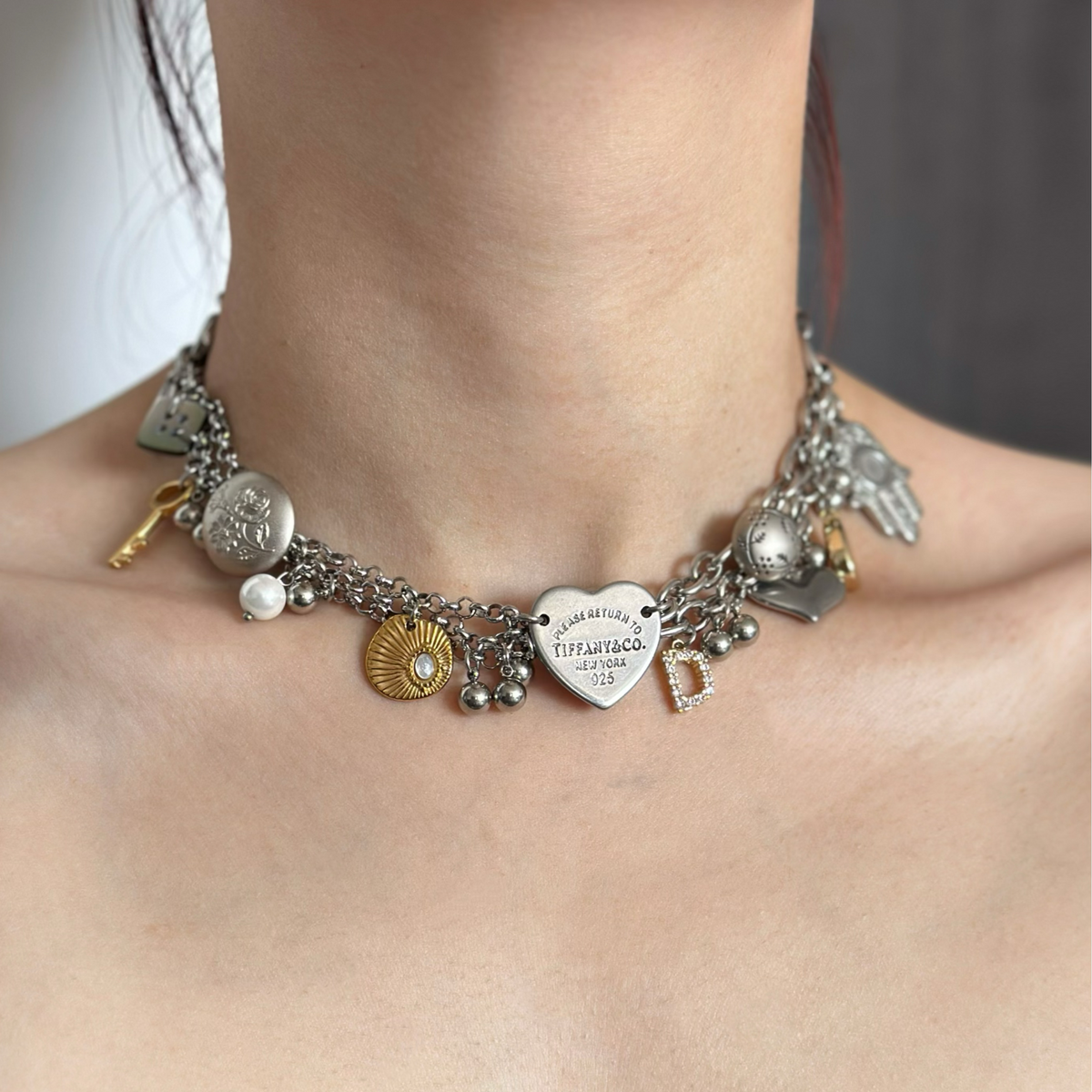 Layered Charm Statement Necklace