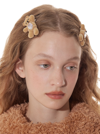 Plush Gemstone Bear Hair Clip