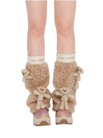 Plush Bear Appliqué Leg Warmers