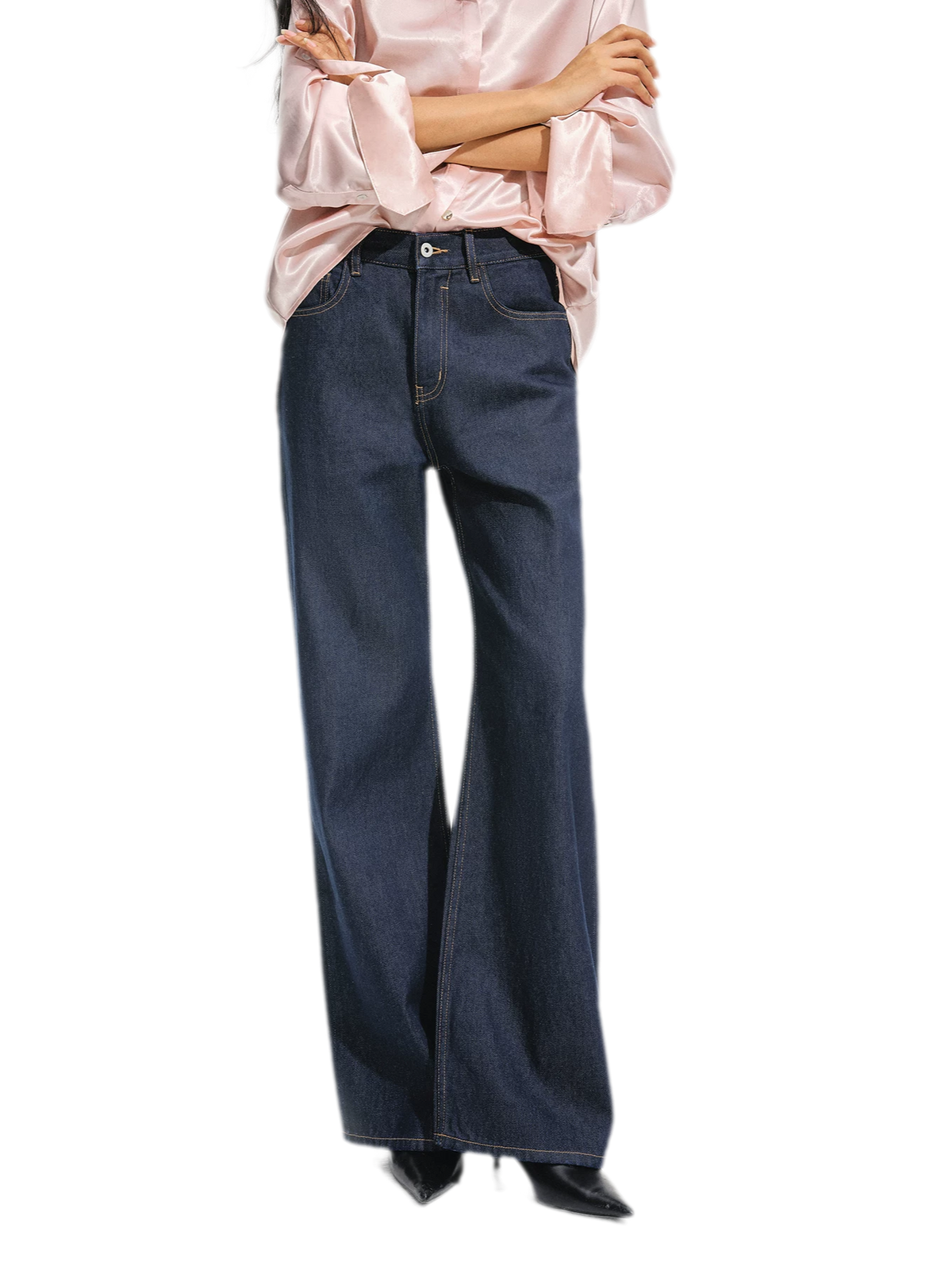 Jeans met contrasterende stiksels en hoge taille
