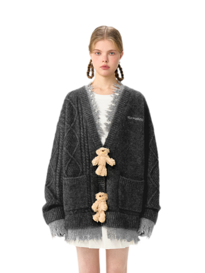 Áo cardigan gấu oversized lông xù