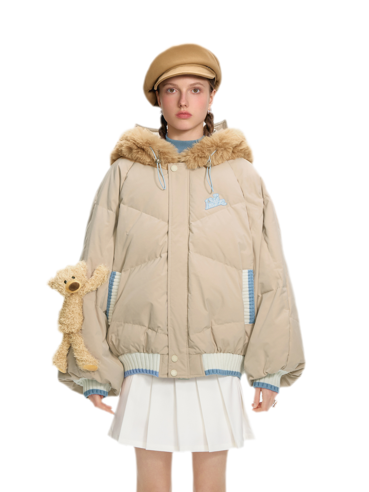 Doudoune rembourrée en duvet avec ours en peluche