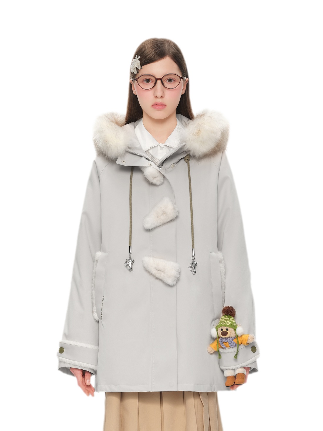 Piumino di media lunghezza in peluche con alamari