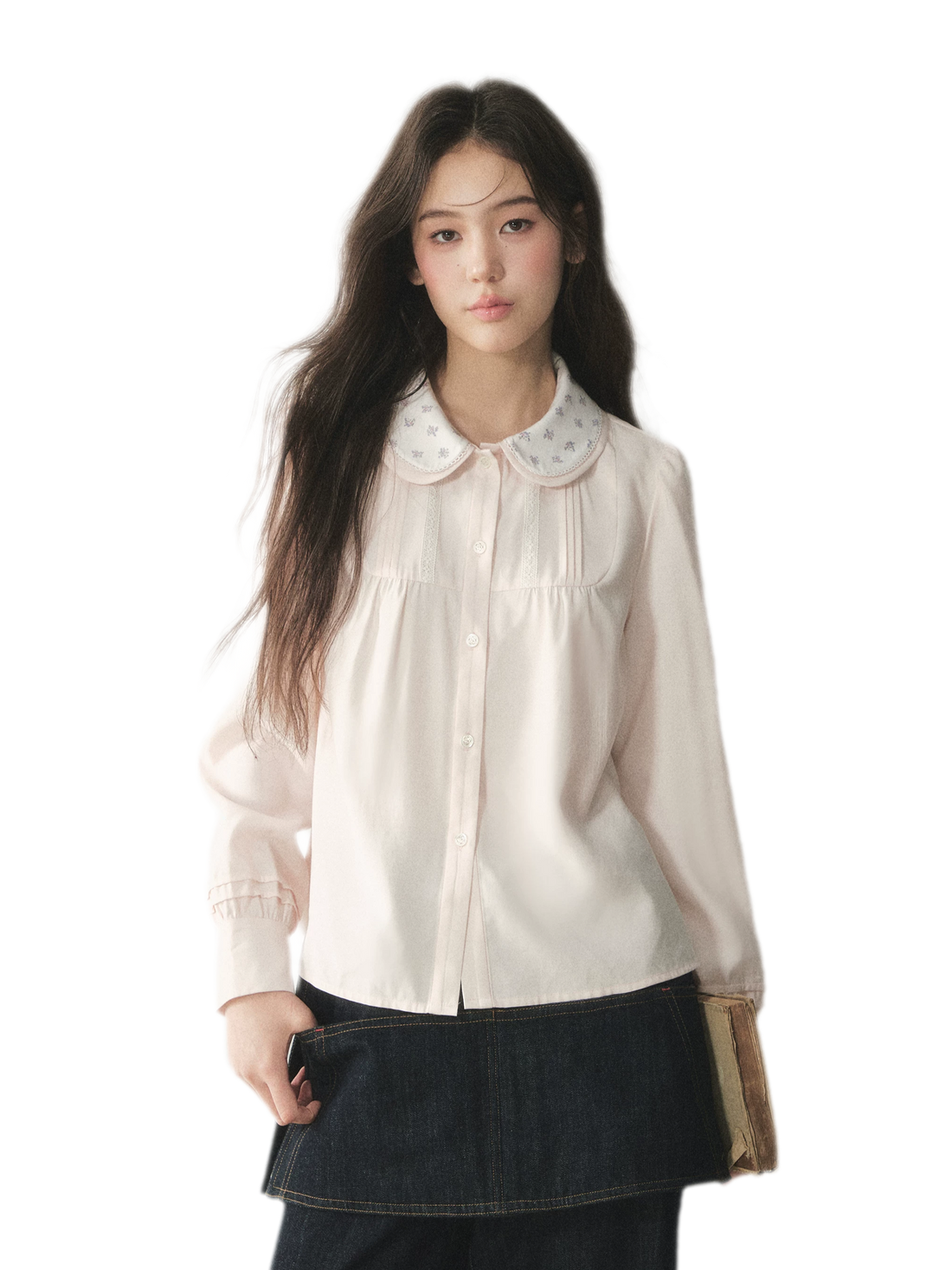 Blusa de lyocell con cuello de encaje
