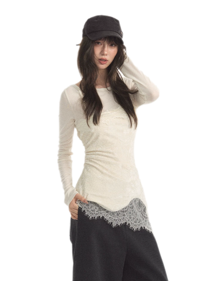 시어 루칭 레이스 레이어드 탑