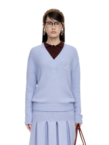 Wool Ribbed V-Neck Sweater