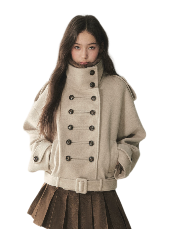 Wool Double-Breasted Cropped Coat