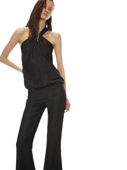 Tencel Hollow Halter Top &amp; Flared Pants Set