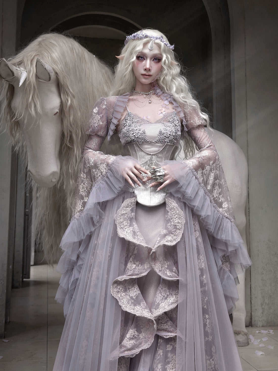 Sheer Lace Puff-Sleeve Capelet