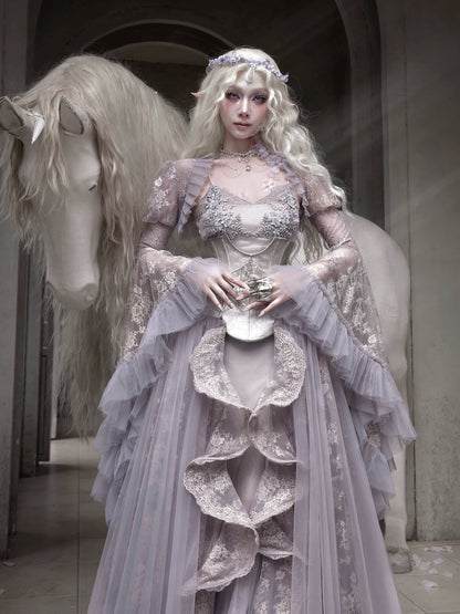 Sheer Lace Puff-Sleeve Capelet