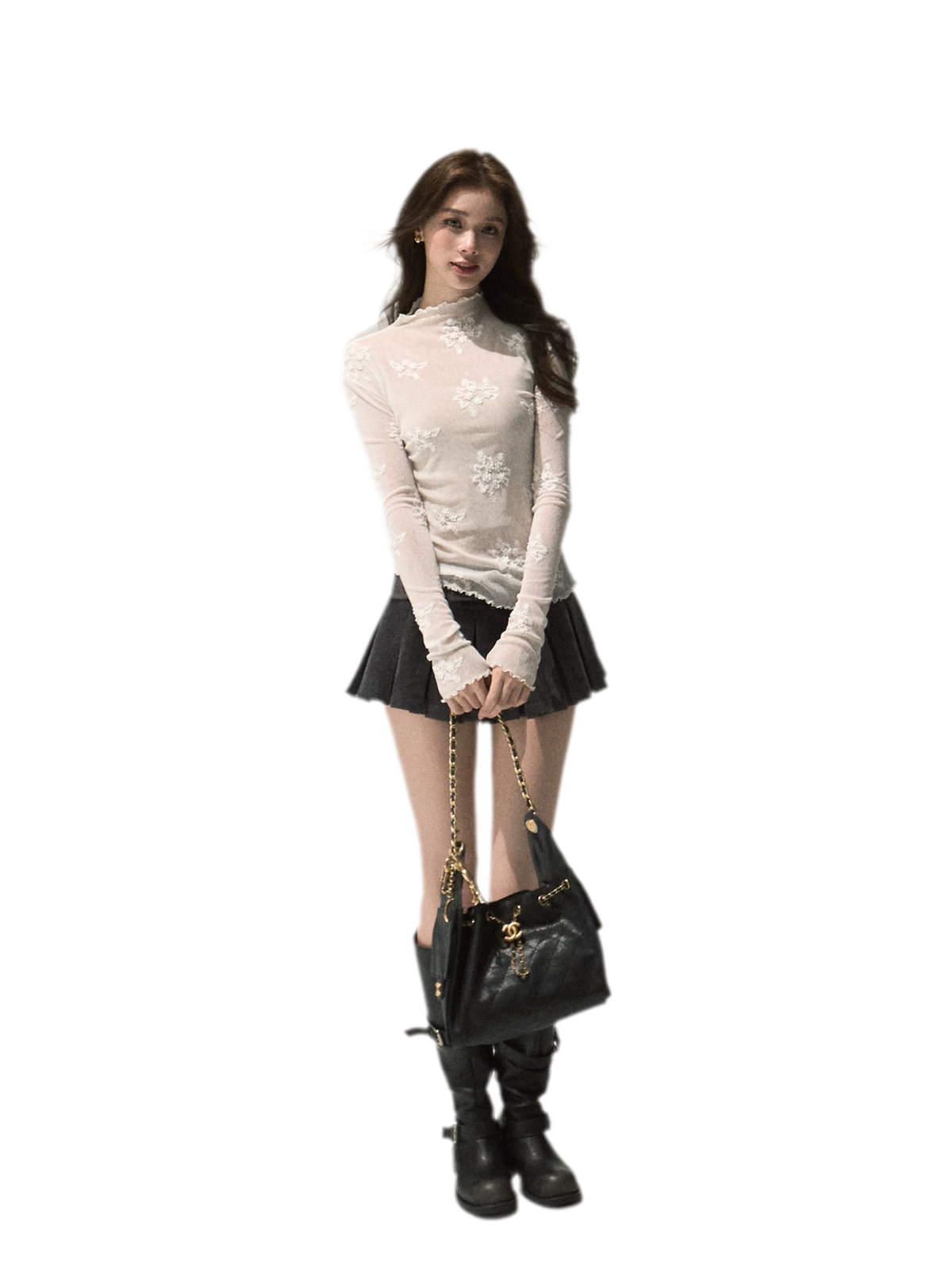Textured Lace Mock Neck Top
