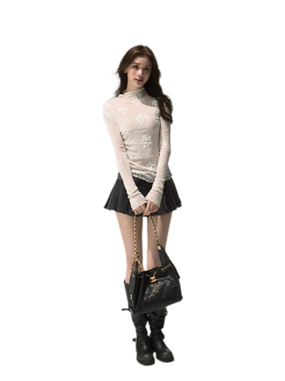 Textured Lace Mock Neck Top