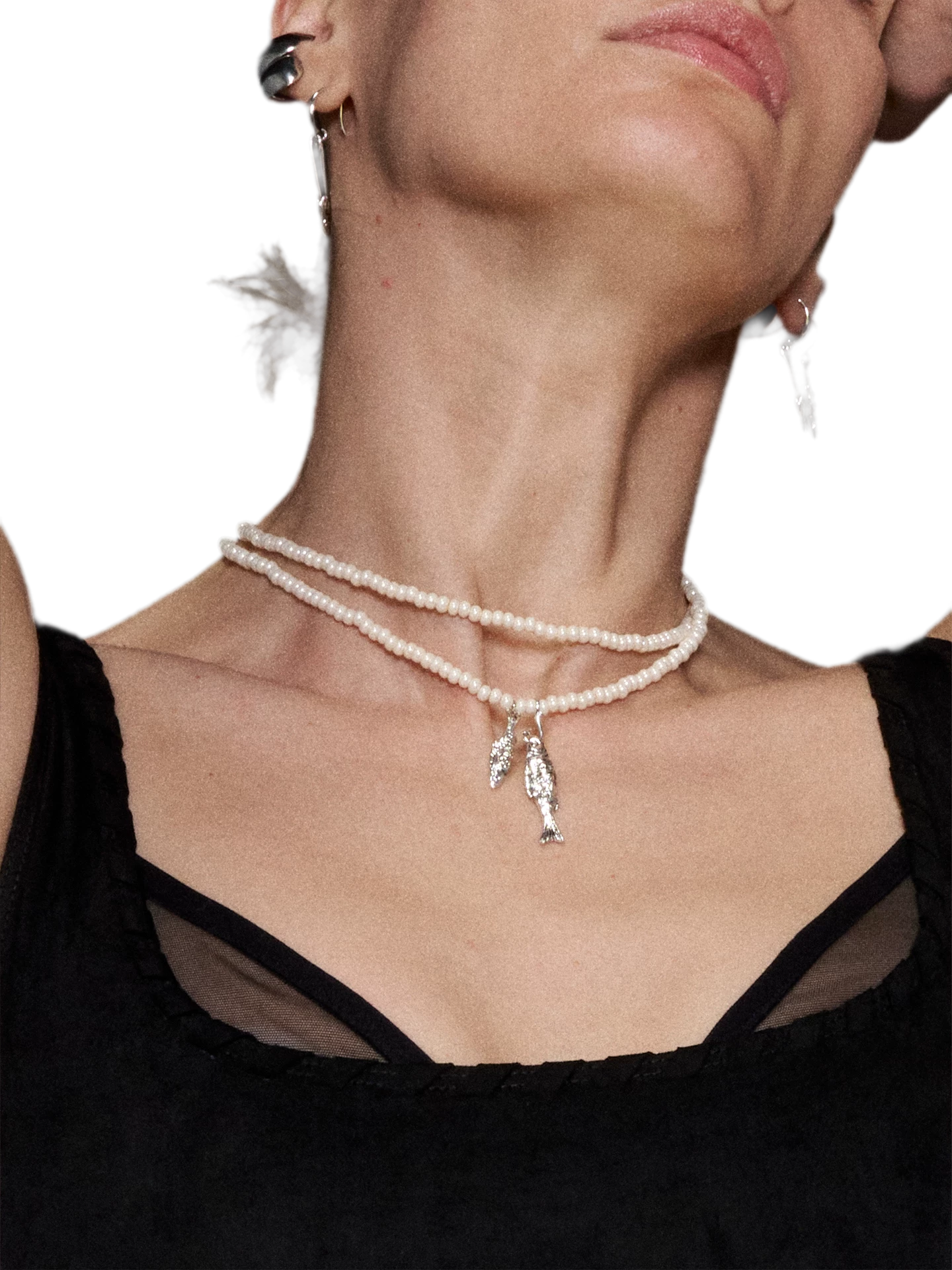 Double-Layer Beaded Fish Pendant Necklace