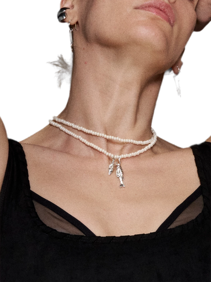 Double-Layer Beaded Fish Pendant Necklace