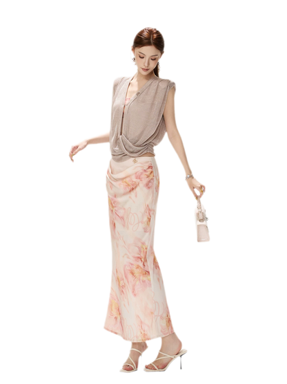 Floral Satin Mermaid Skirt