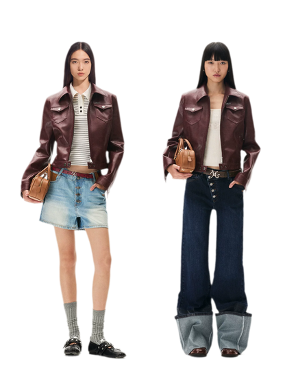 Meteorite Texture Fitted Leather Jacket