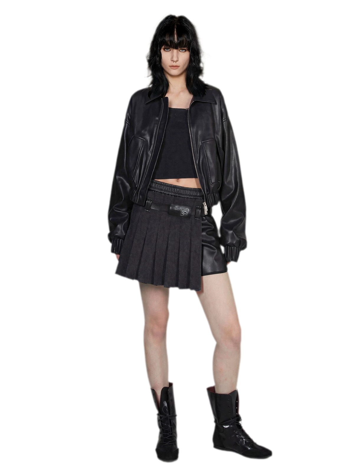 Set aus plissierten Leder-Shorts aus Wollmischung