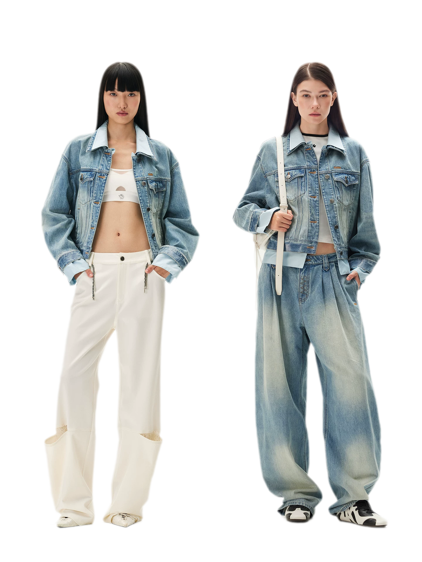 Washed Deconstructed Cropped Denim Jacket