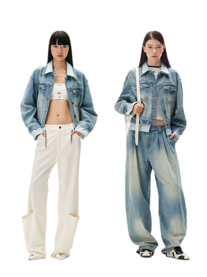 Washed Deconstructed Cropped Denim Jacket