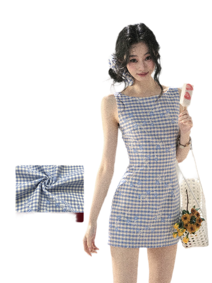 Breeze Check Embroidered Dress