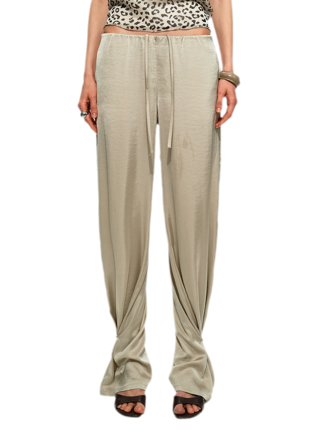 Textured Satin Drawstring Pants