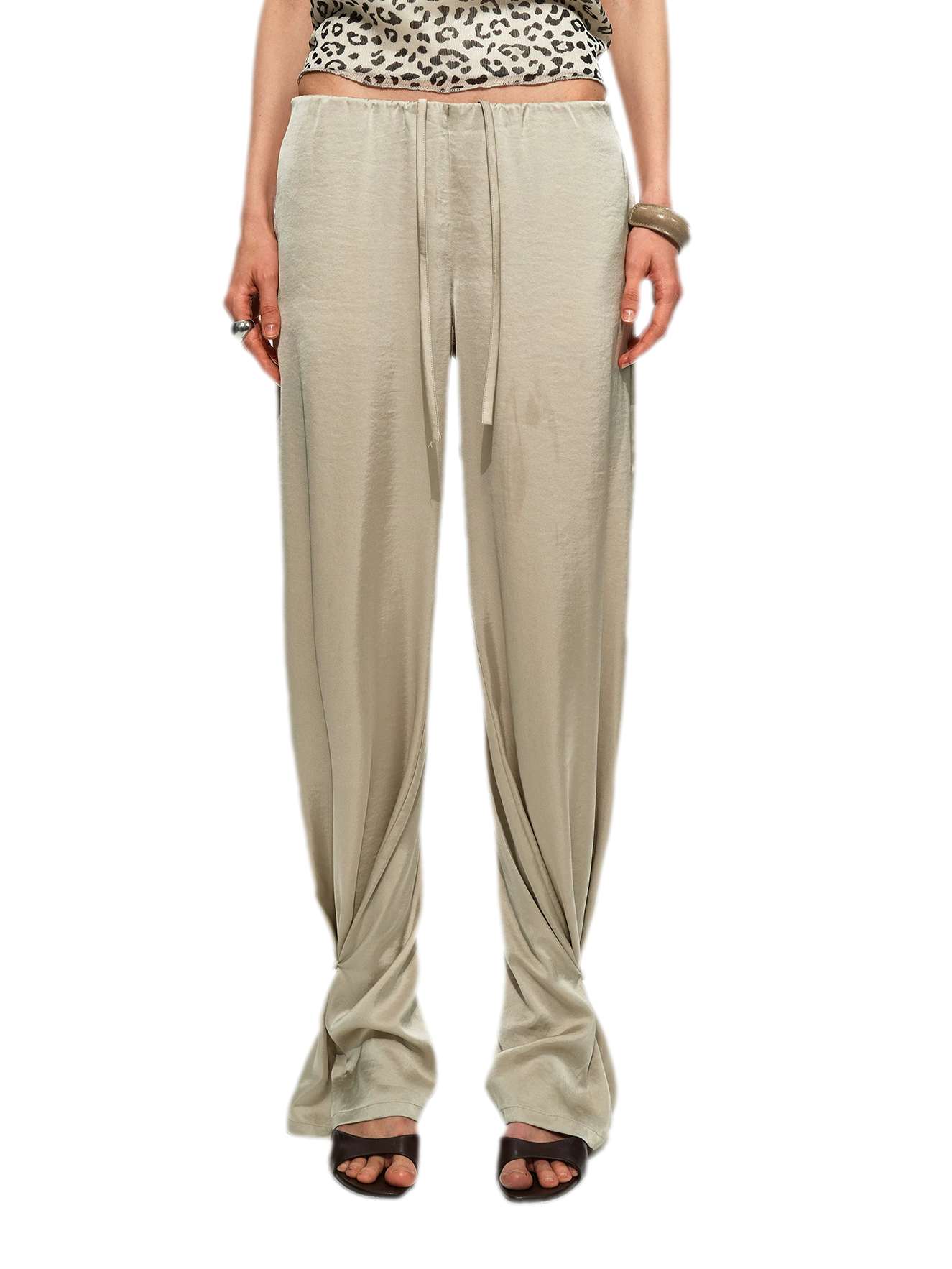 Textured Satin Drawstring Pants