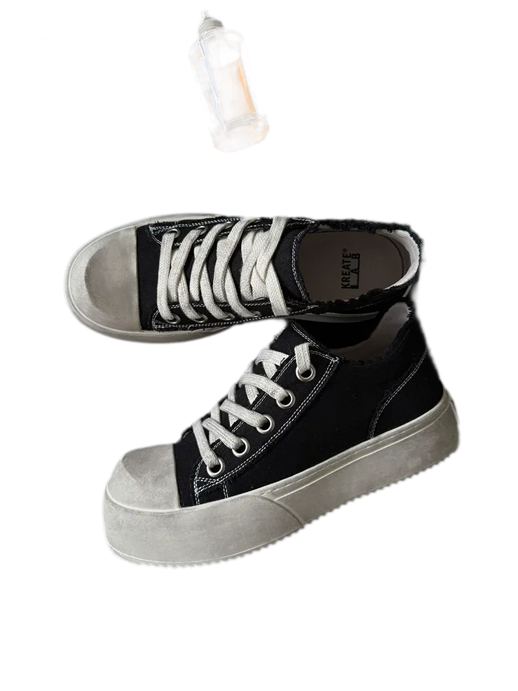 Distressed Platform Canvas Sneakers