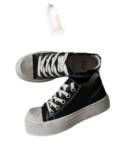 Distressed Platform Canvas Sneakers