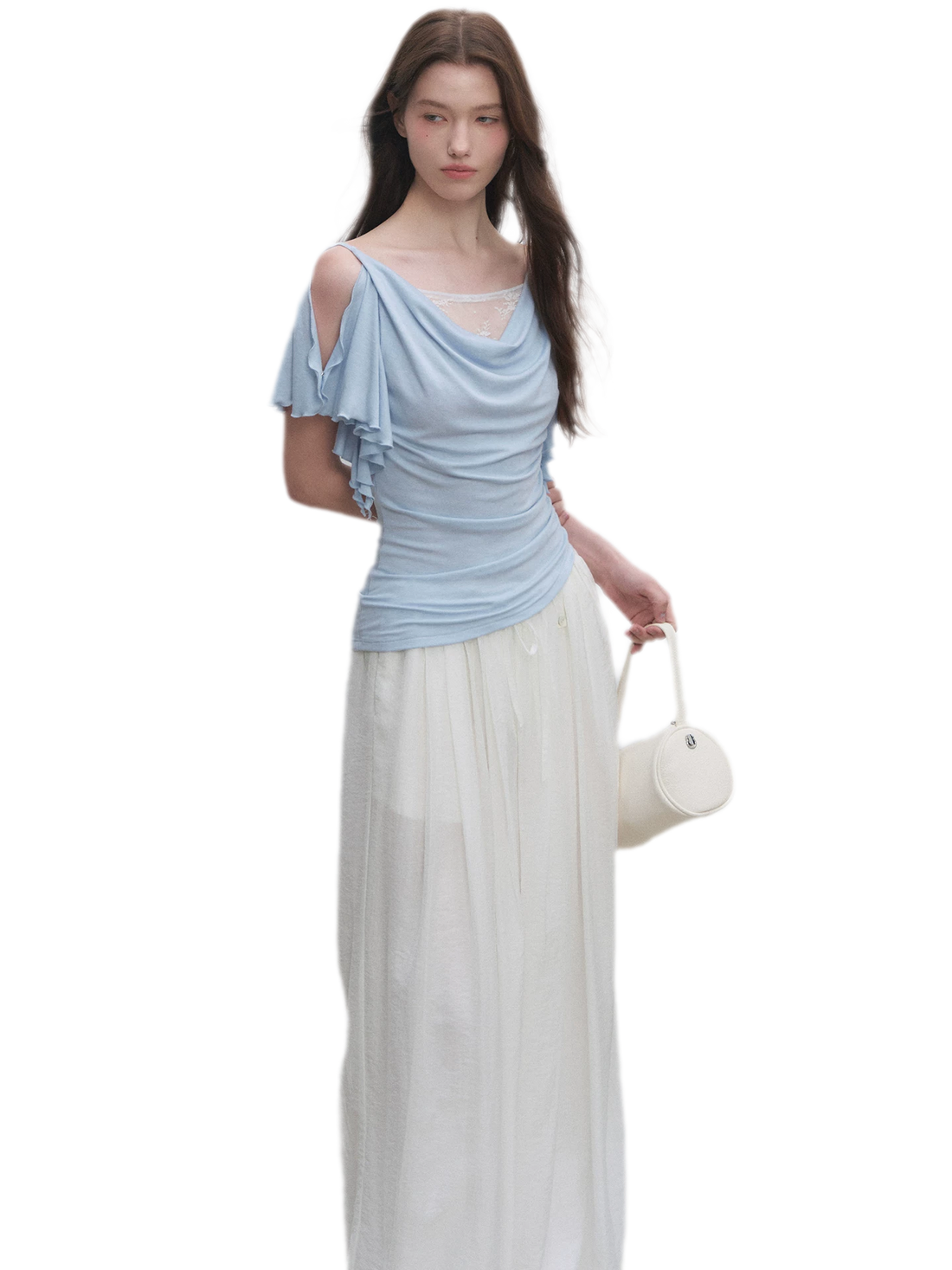 Tencel Lace Cowl Neck Top