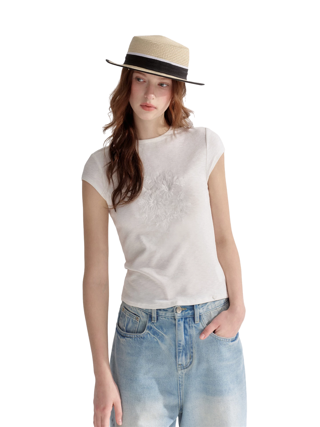 Embroidered Slim Fit Round Neck T-shirt