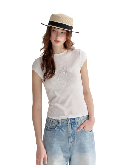 Embroidered Slim Fit Round Neck T-shirt
