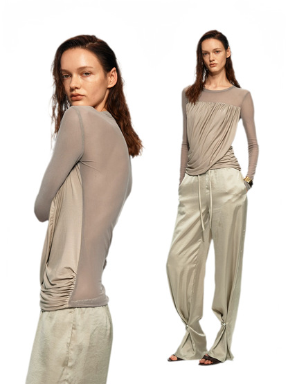 Draped Mesh Long Sleeve Tee