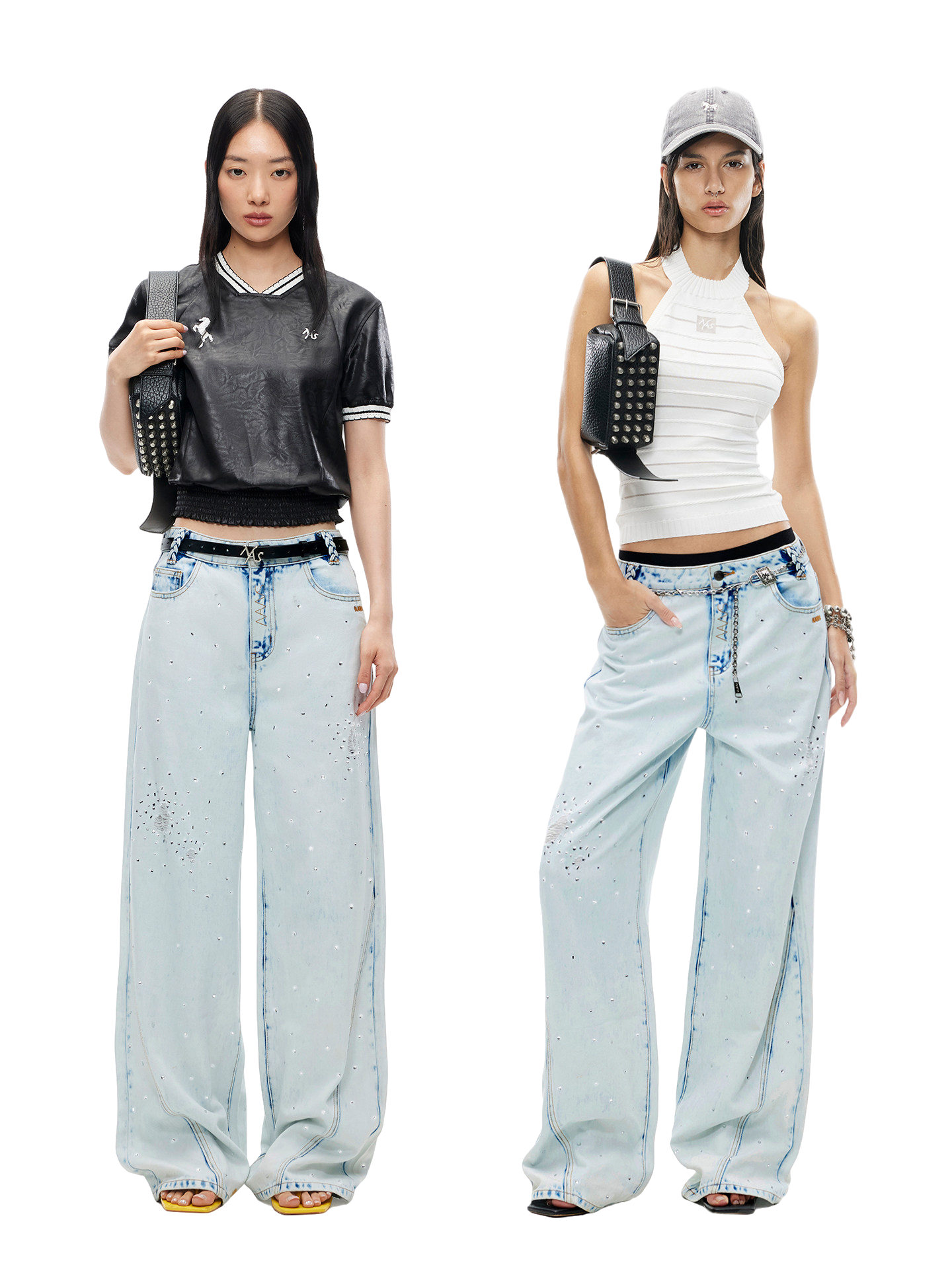 Shimmering Distressed Wide-Leg Jeans