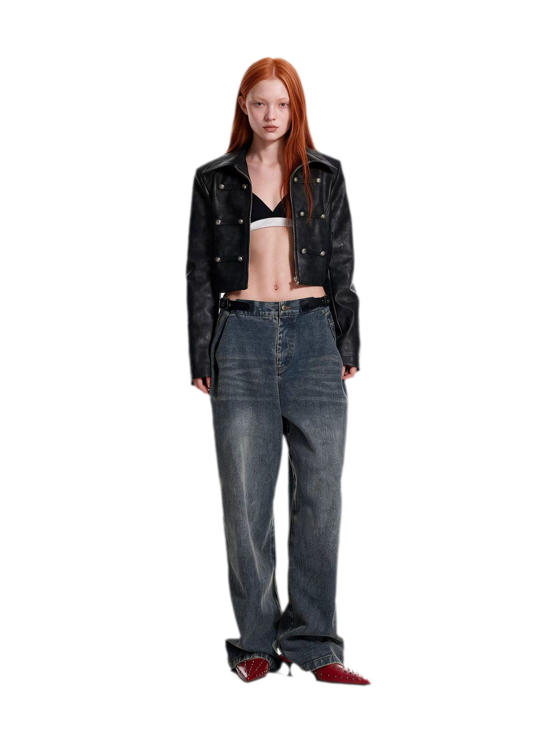 Washed Cropped Napoleon Leather Jacket