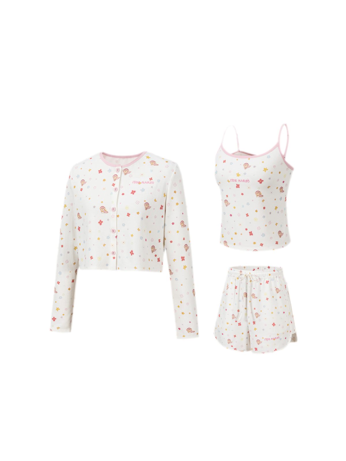 Floral Bear Three-Piece Pajama Set