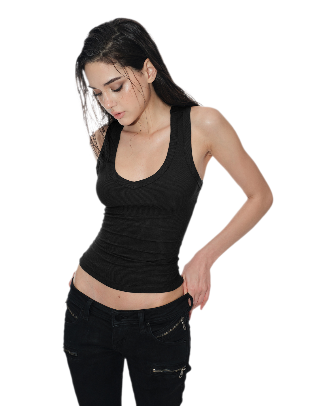 Ribbed Slim V-Neck Tank