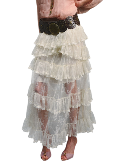 Vintage Romantic Asymmetrical Layered Ruffle Skirt