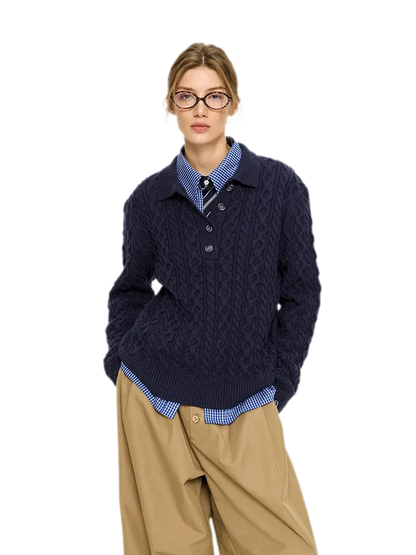 Chunky Cable Knit Polo Sweater