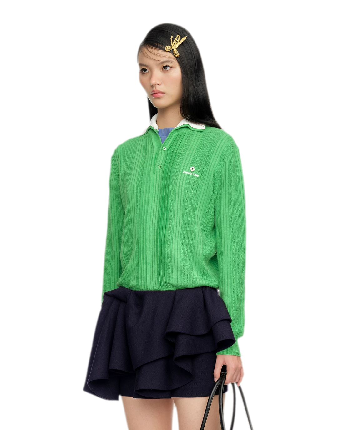 Summer Knit Pullover with Contrasting Collar