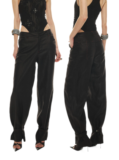 Tencel Linen Vintage Contrast Stitch Casual Pants