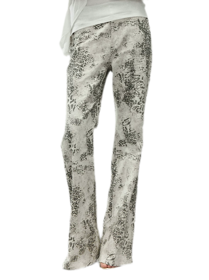 Vintage Leopard Print Washed Denim Pants