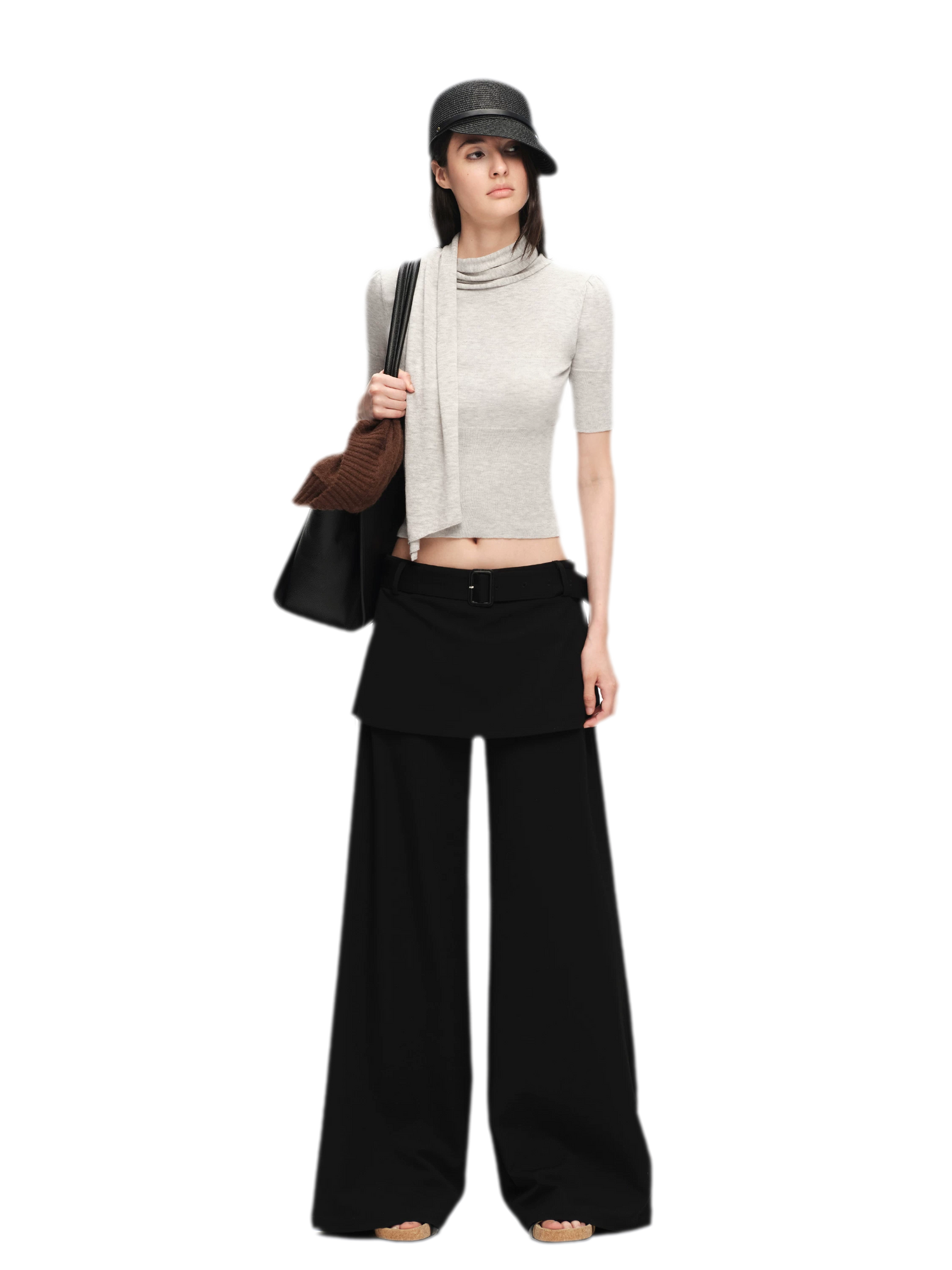 Structured Faux-Layer Wide-Leg Trousers