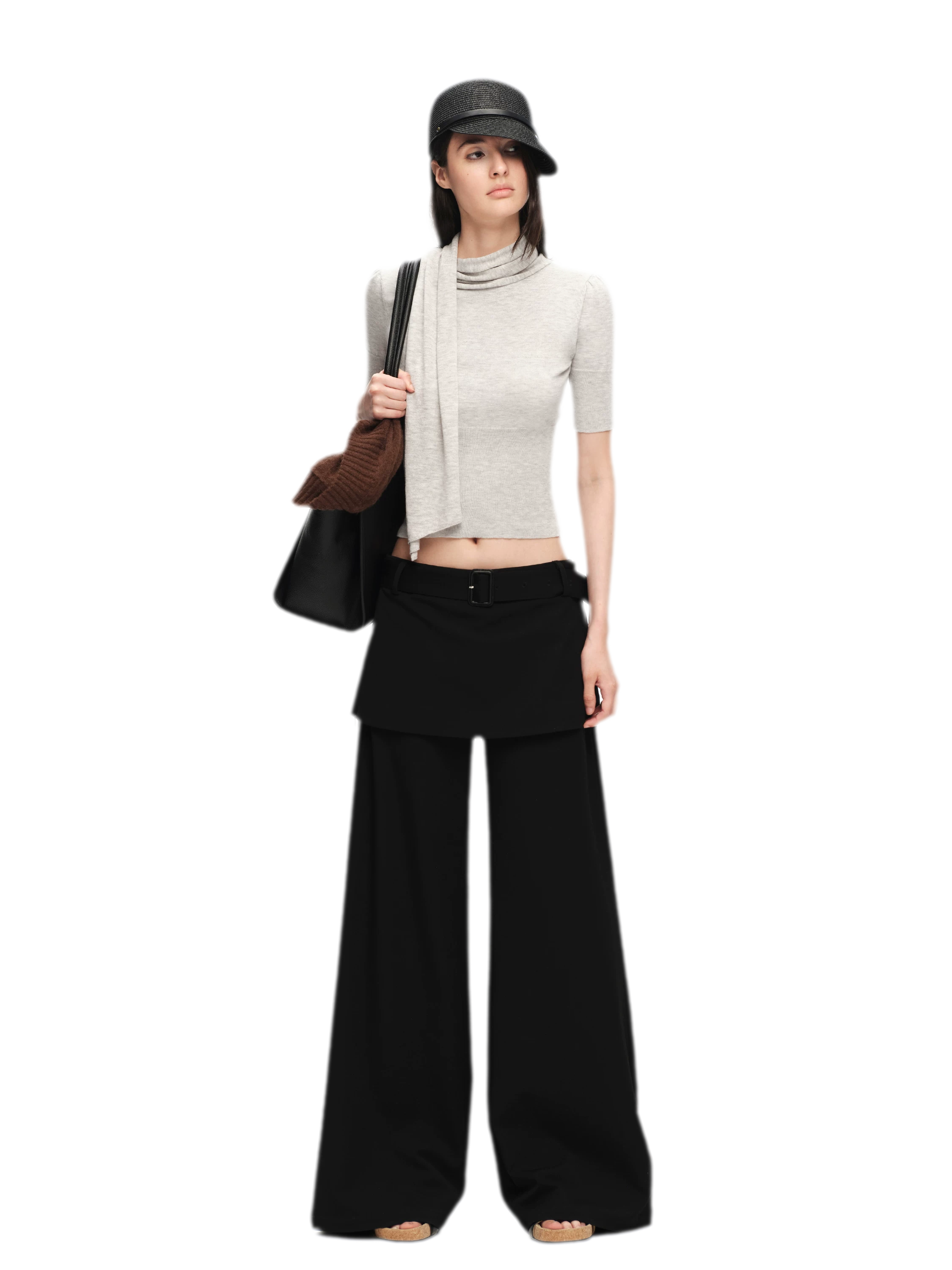 Structured Faux-Layer Wide-Leg Trousers