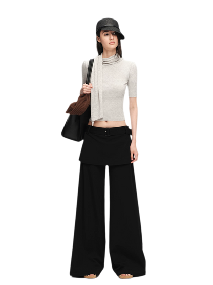 Structured Faux-Layer Wide-Leg Trousers